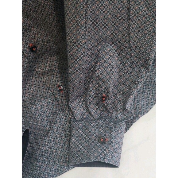 Mens Button Front Shirt Xl Geometric Print Collared Blu By Polifroni Lightweight - Picture 7 of 11